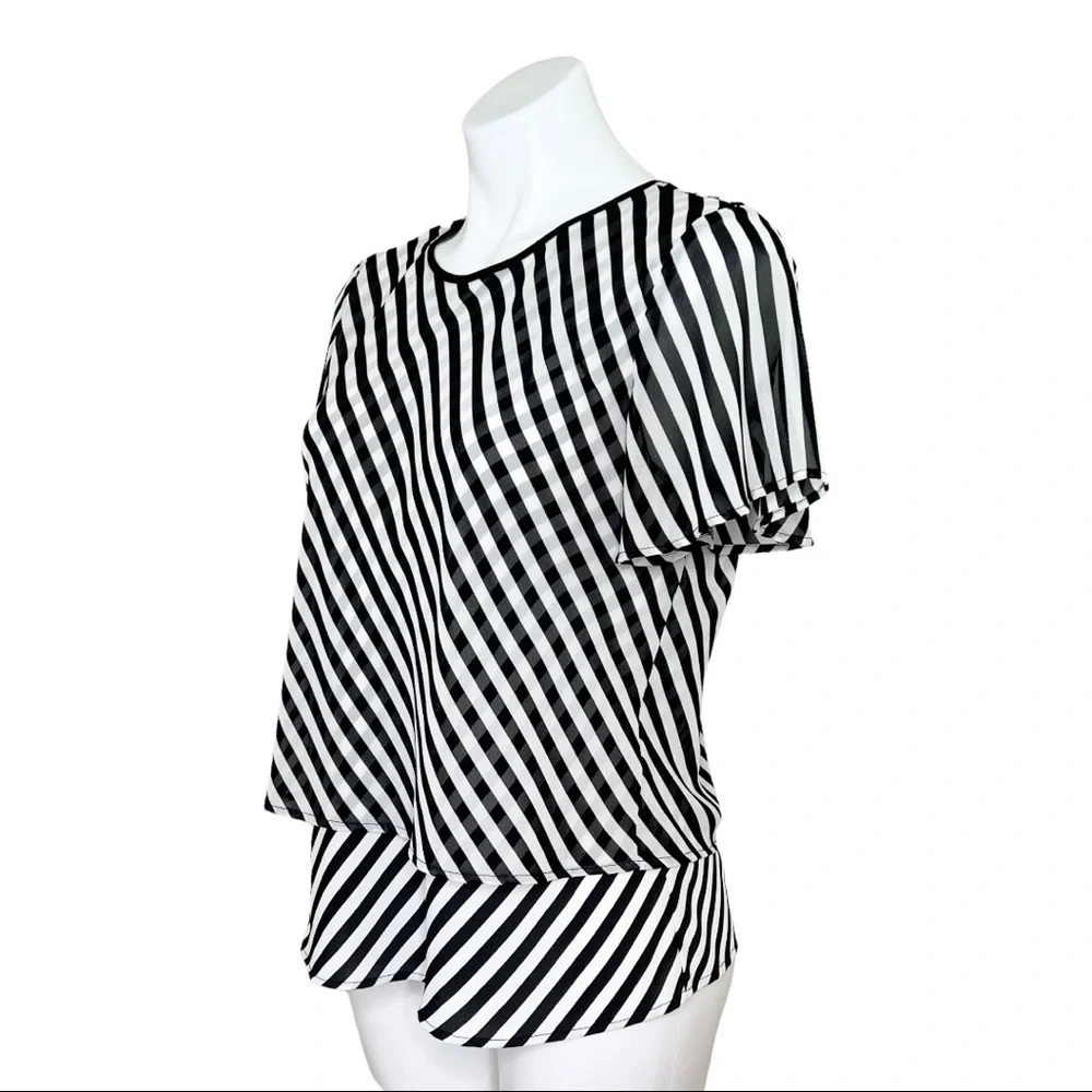 Vince Camuto Womens Black & White Striped Popover Top Blouse Size Small